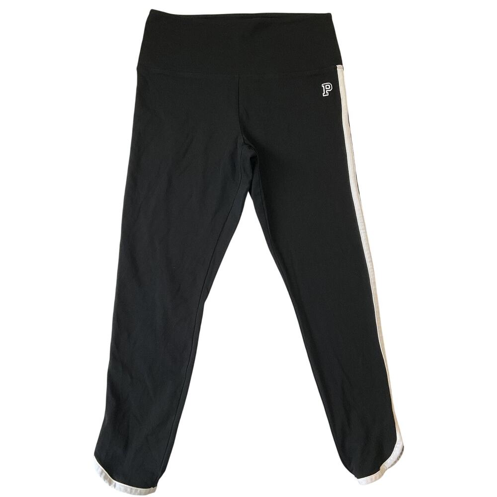 Victoria's Secret PINK Women Activewear Pants L Black Logo Embroidery Yoga